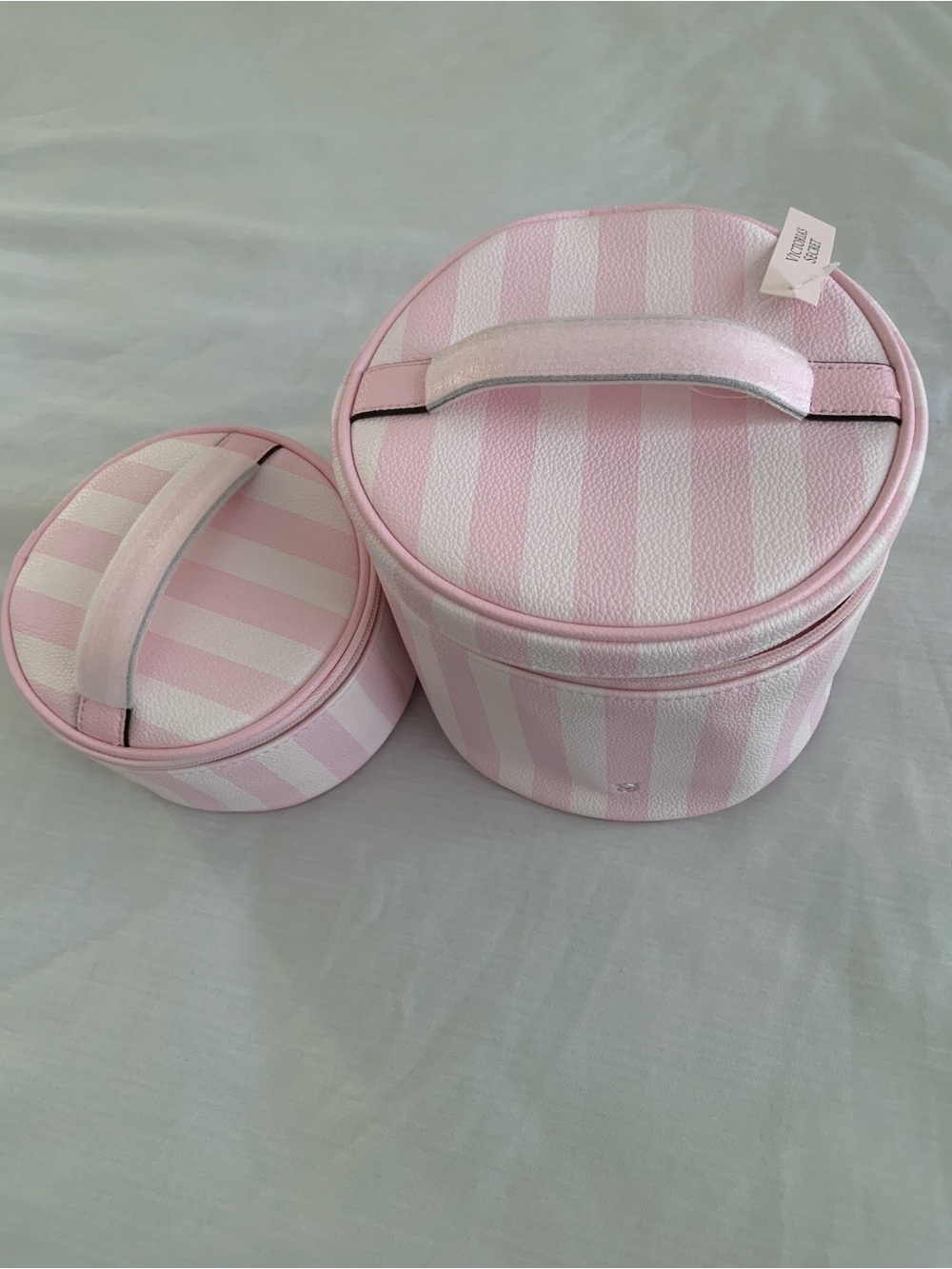 Victoria's Secret Heritage Stripe Nested Vanity Case Makeup Bag Set 2pc NWT
